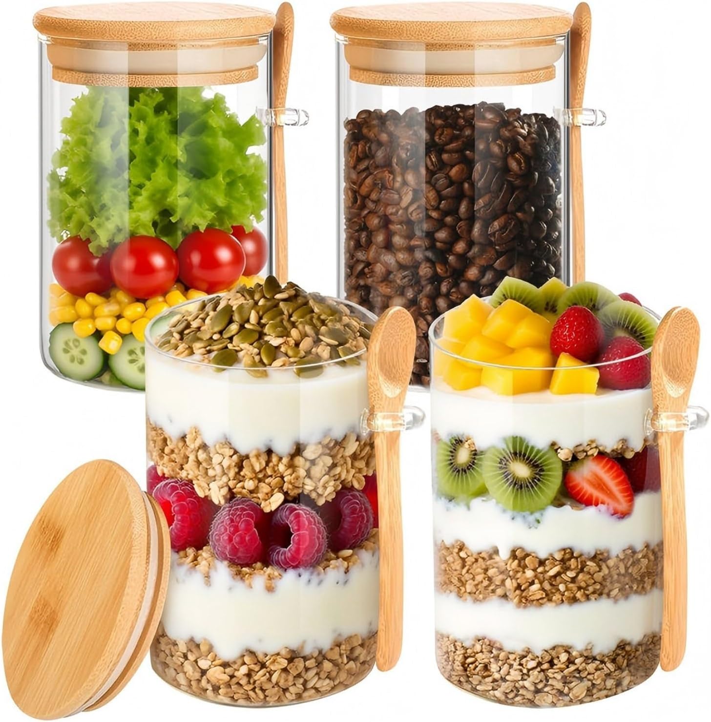 Meal Prep Overnight Oats - مجموعة من 4 عبوات زجاجية سعة