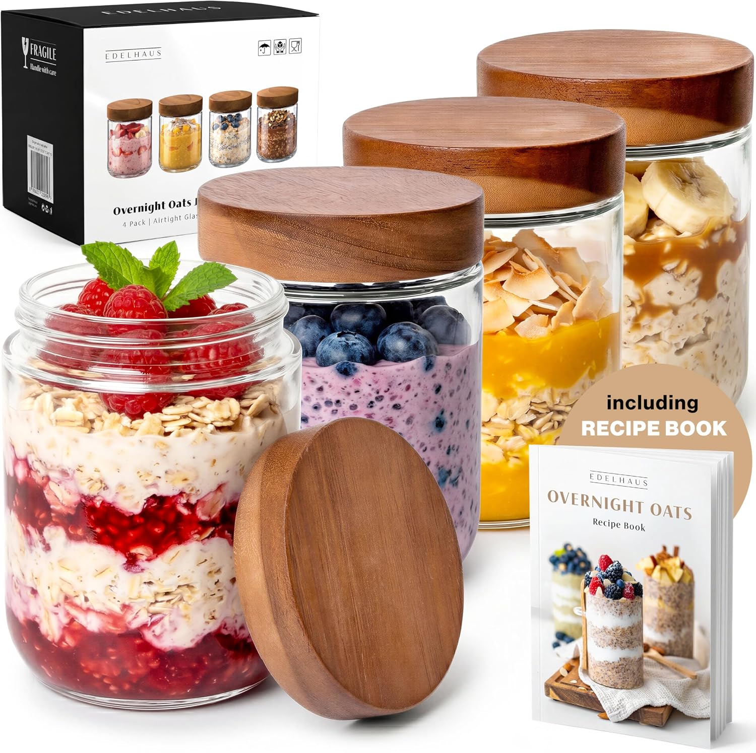 Meal Prep Overnight Oats - أوعية زجاجية لتحضير الوجبات سعة 16