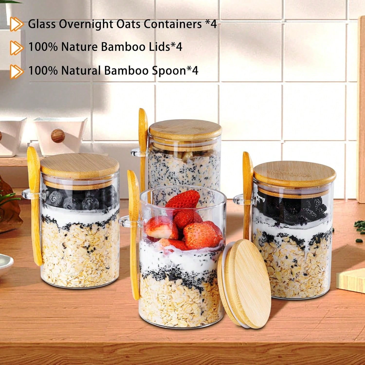 مجموعة من 4 عبوات زجاجية سعة 1 - مراجعة Meal Prep Overnight Oats وسعره